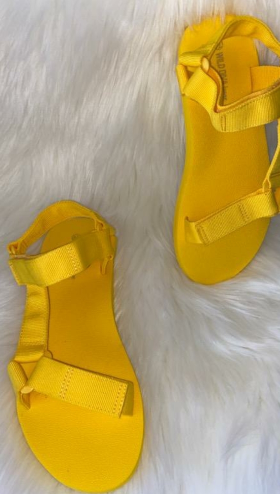 Yellow bungee strap sandals